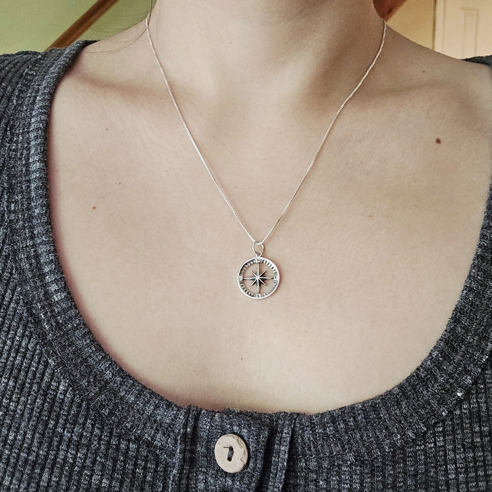 New Solid 925 Sterling Silver Compass Necklace - image 1